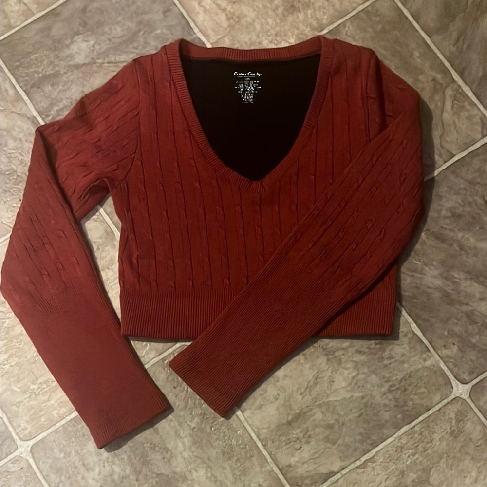 Cotton Candy V-Neck Red Sweater Timeless Knit Style
